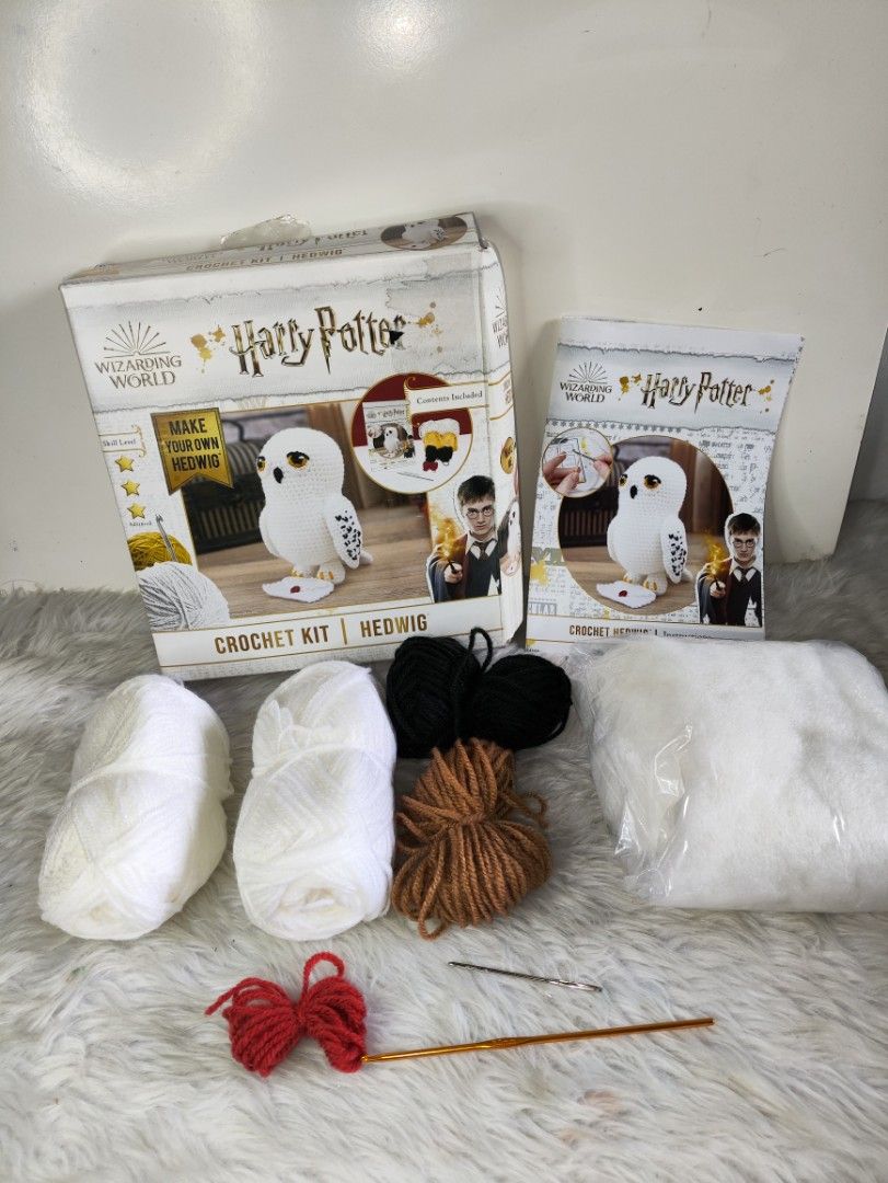 Harry Potter Crochet Kit Hedwig Wizarding World Craft Set (Category: Handmade Craft) located in Cavite. Submitted by tinetaclesss (Listing ID 1469549443, Image 1). Description: - Brand new and unopened Wizarding World Harry Potter Hedwig crochet kit - Includes easy-to-follow instruction booklet - Complete materials: white, brown, black, and red yarn, plus stuffing - Tools included: crochet hook and yarn needle - Ideal DIY project for Harry Potter