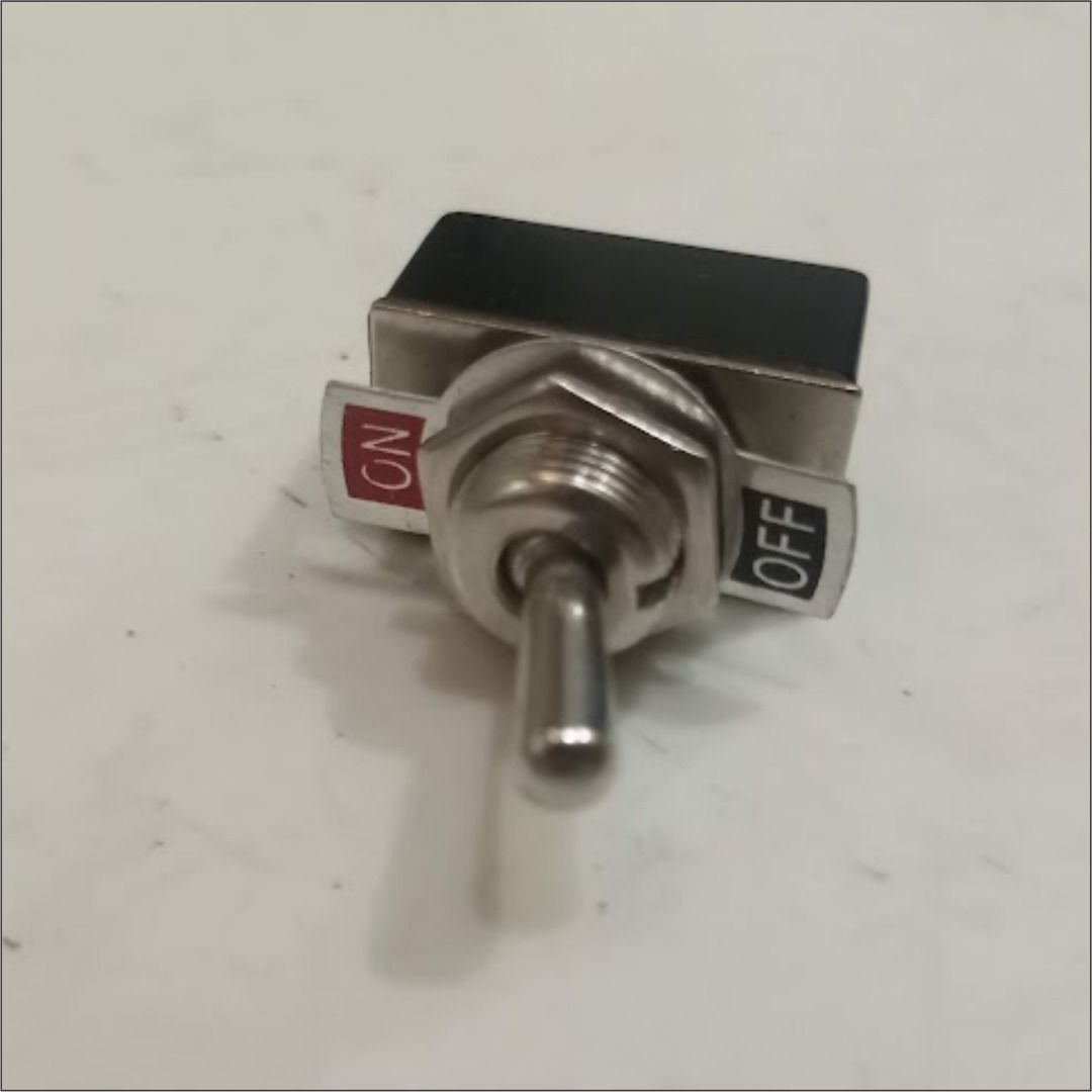 Heavy duty toggle switch with ON/OFF plate (Category: Everything Else Others) located in Quezon City. Submitted by susmaryosep1 (Listing ID 1469484769, Image 2). Description: - Classic toggle switch with a sleek silver lever and durable black housing - Includes metal ON/OFF label plate secured by the threaded mounting bushing - Convenient rear terminal pins for easy wiring connections - Ideal for various DIY electronics, automotive, and home impr