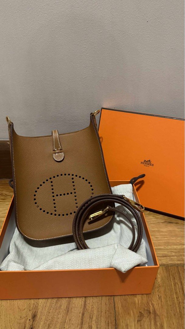 Hermes Evelyne TPM Bag (Category: Luxury Bags & Wallets) located in Quezon City. Submitted by newbieandoldie (Listing ID 1469447126, Image 3). Description: Brand New - Authentic Hermes Evelyne TPM (Sellier) - Color: Gold - Iconic perforated ‘H’ logo - Gold-toned hardware - Epsom leather Comes complete with box , paperbag and original receipt. .