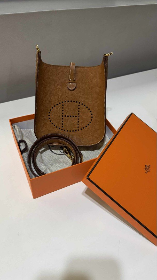 Hermes Evelyne TPM Bag (Category: Luxury Bags & Wallets) located in Quezon City. Submitted by newbieandoldie (Listing ID 1469447126, Image 2). Description: Brand New - Authentic Hermes Evelyne TPM (Sellier) - Color: Gold - Iconic perforated ‘H’ logo - Gold-toned hardware - Epsom leather Comes complete with box , paperbag and original receipt. .