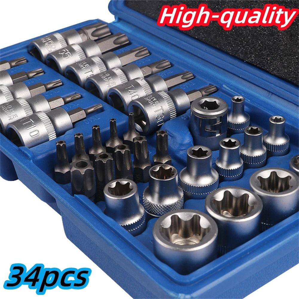 High-quality 34Pcs Torx Star Sockets & Bit Set Male / Female E-Security ...