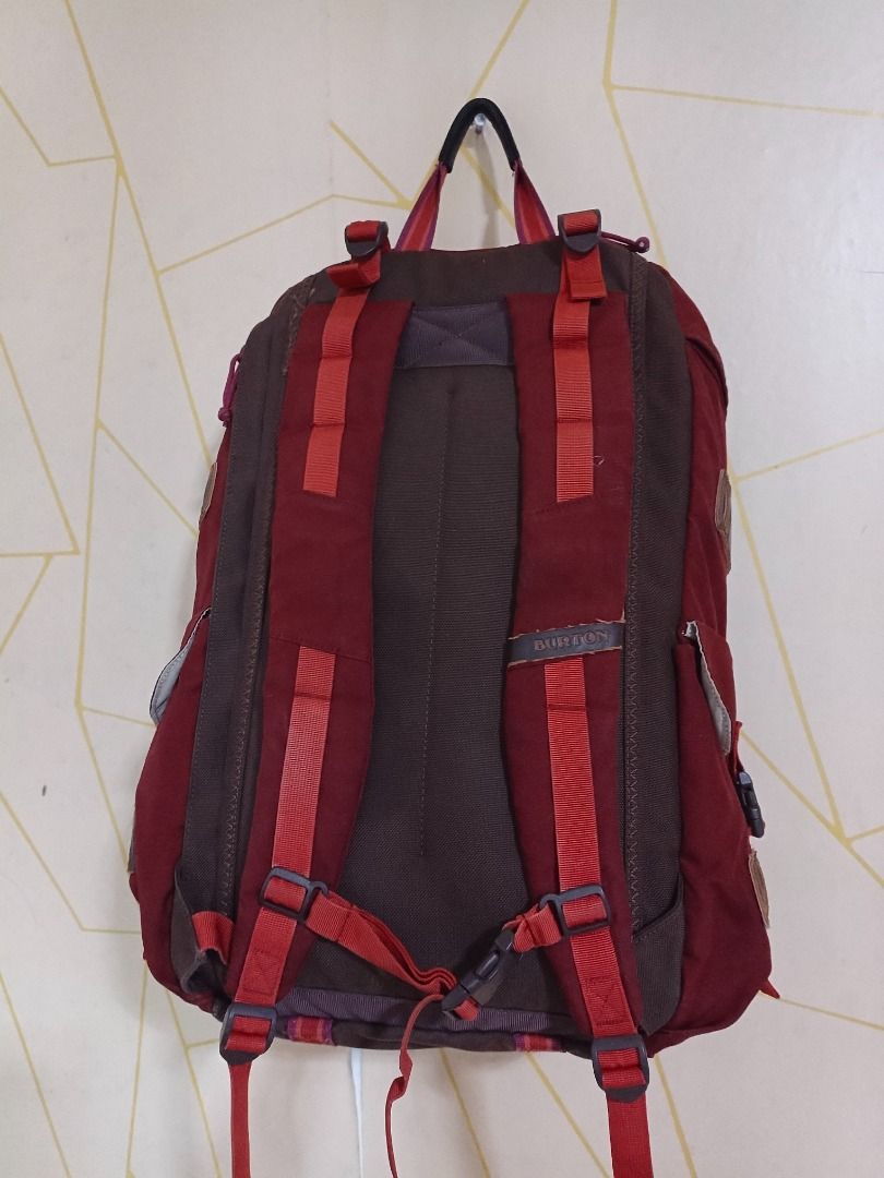 HIKING / TREKKING BACKPACKS (Category: Travel Essentials & Accessories) located in Caloocan City. Submitted by cre8tive1 (Listing ID 1469424815, Image 3). Description: BURTON ANNEX PACK A burgundy red annex backpack which resembles the 28L rucksack model Brand: Burton Capacity: 28 liters Material: Durable Cordura / polyester with weather-resistant backing Design: Rucksack-style flap top with dual-strap buckle closures, side pockets, and internal 