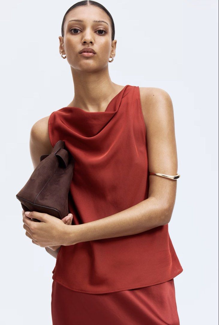 H&M Cowl Neck Satin Top (Category: Sleeveless) located in Manila. Submitted by kloseta_manila (Listing ID 1469547232, Image 1). Description: Best fit small.