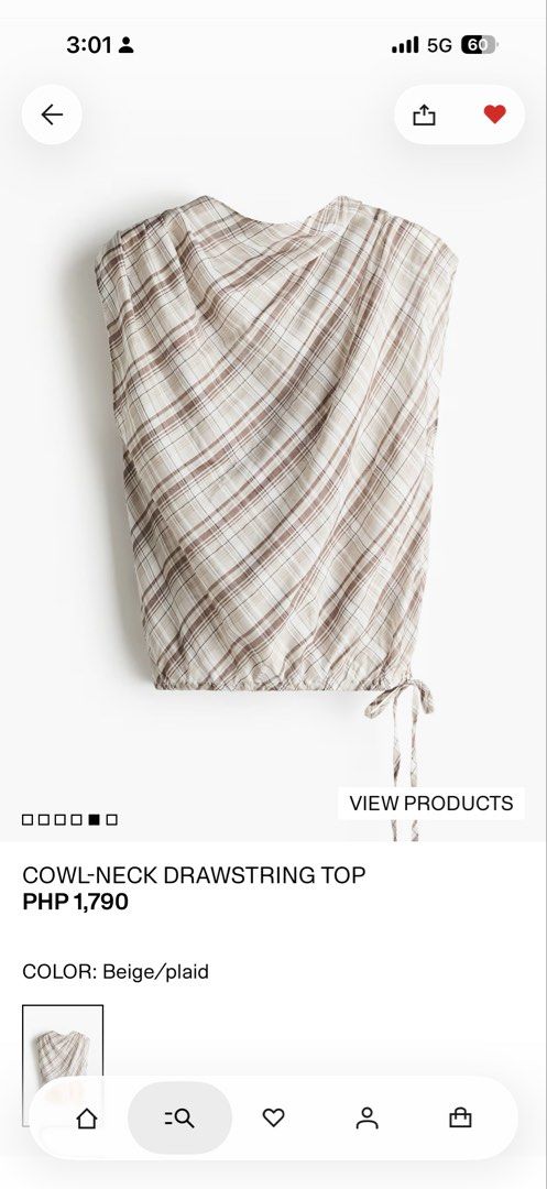H&M cowl-neck drawstring top (Category: Blouses) located in Paranaque City. Submitted by uyshopzara (Listing ID 1469457105, Image 1). Description: Small size runs big Price still nego.