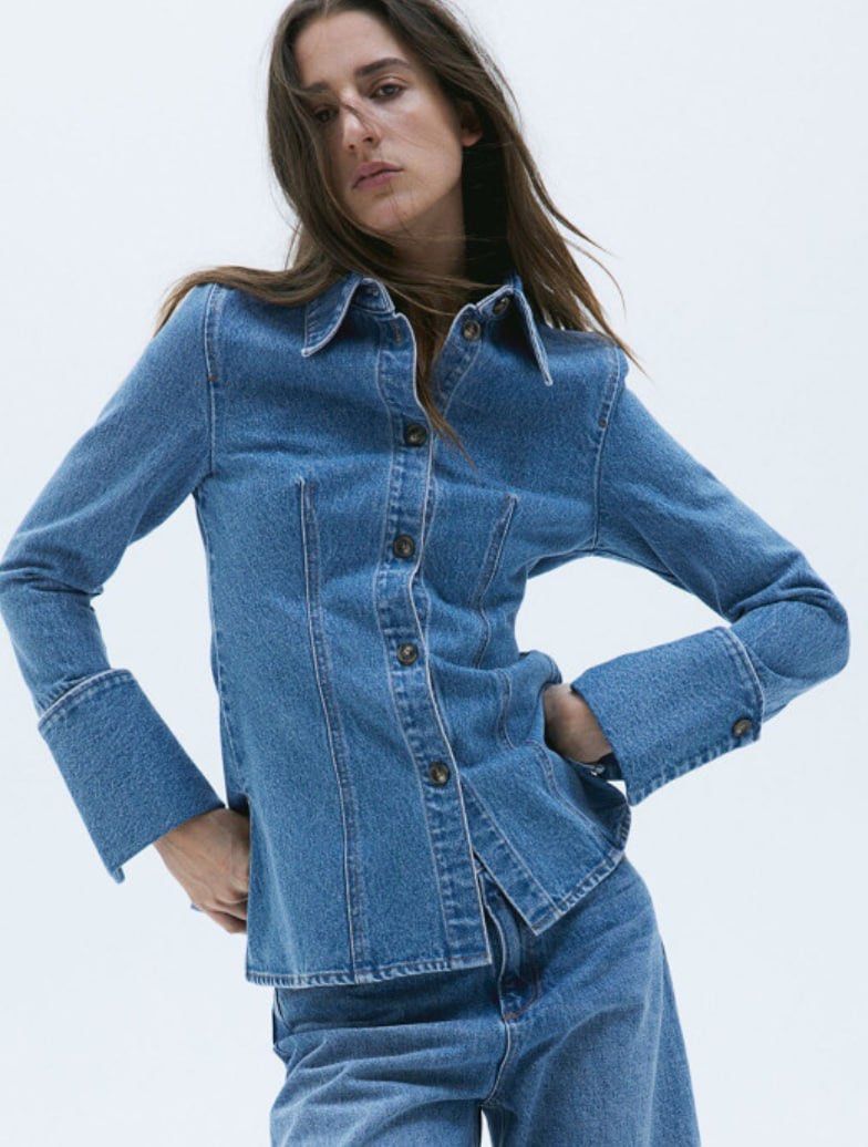 H&M Denim Longsleeve Top (Category: Others Tops) located in Quezon City. Submitted by shoppingcl (Listing ID 1469465592, Image 1). Description: • Brand new, never been used.