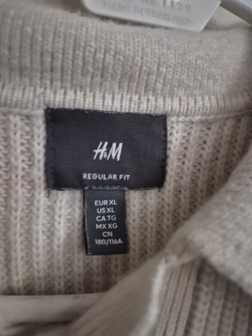 H&M Regular Fit Collared Knit Cardigan XL (Category: Coats, Jackets and Outerwear) located in Paranaque City. Submitted by monicaboo (Listing ID 1469408606, Image 2). Description: - Brand: H&M - Style: Ribbed knit cardigan with collar and front button closure - Size: XL (Regular fit) - Color: Beige - Material/Texture: Cozy chunky knit with long sleeves - Condition: Excellent/Ready to wear.