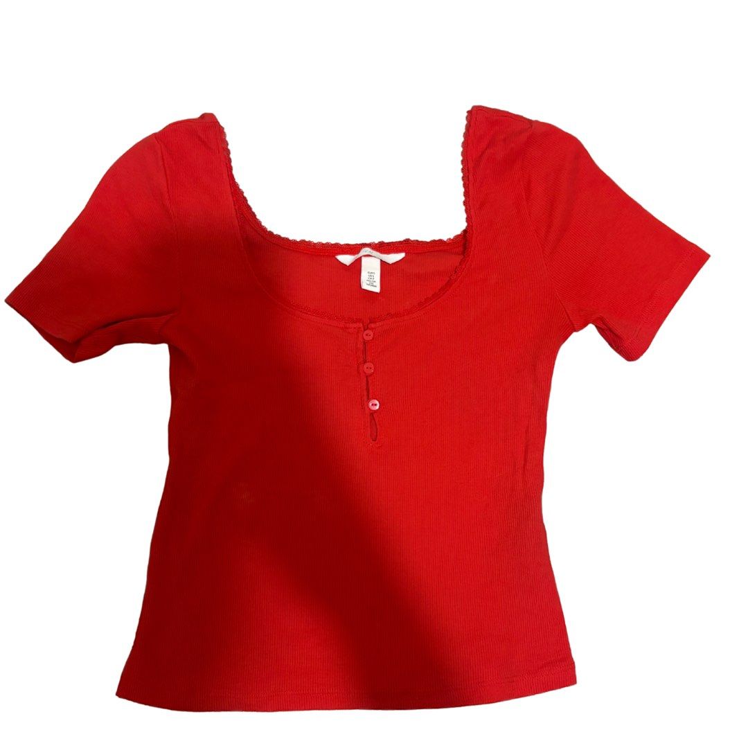 H&M Ribbed Jersey Top (Category: Sleeveless) located in Cainta. Submitted by e11ise (Listing ID 1469457439, Image 3). Description: rfs: this shade of red is not on my palette rarely used.