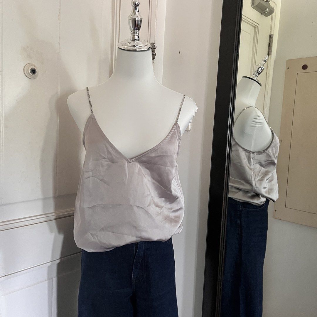 H&M satin camisole with rhinestone (Category: Others Tops) located in Muntinlupa City. Submitted by on.repeeat (Listing ID 1469425072, Image 1). Description: Has missing rhinestone Xs on tag but can fit small to med.
