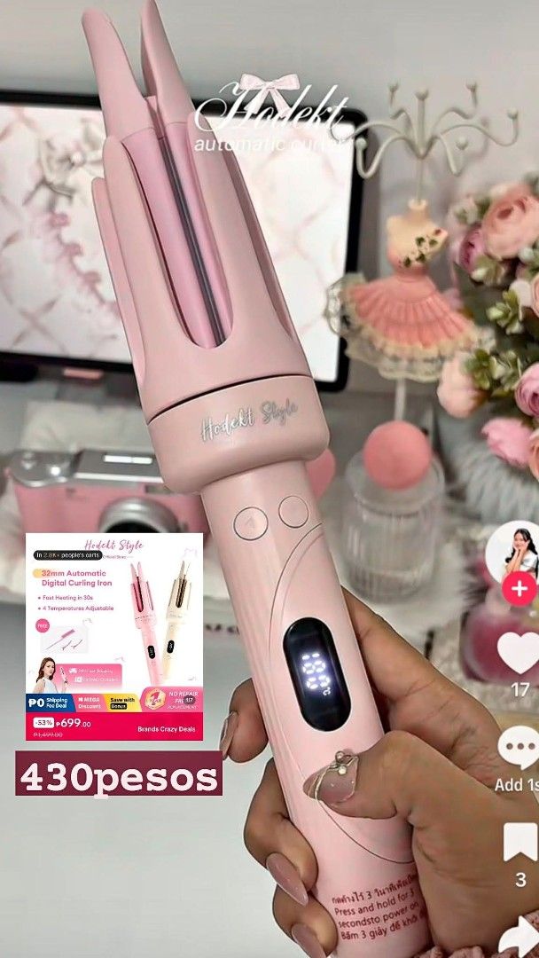Hodekt Style Automatic Digital Curling Iron 32mm (Category: Hair) located in San Jose del Monte. Submitted by vakadela54883 (Listing ID 1469489664, Image 1). Description: - Cute pastel pink Hodekt Style automatic curling iron - 32mm barrel size for gorgeous, bouncy curls - Clear digital display screen right on the handle - Fast heating design with adjustable temperatures to suit your hair type - Simple two-button operation on the front for easy s