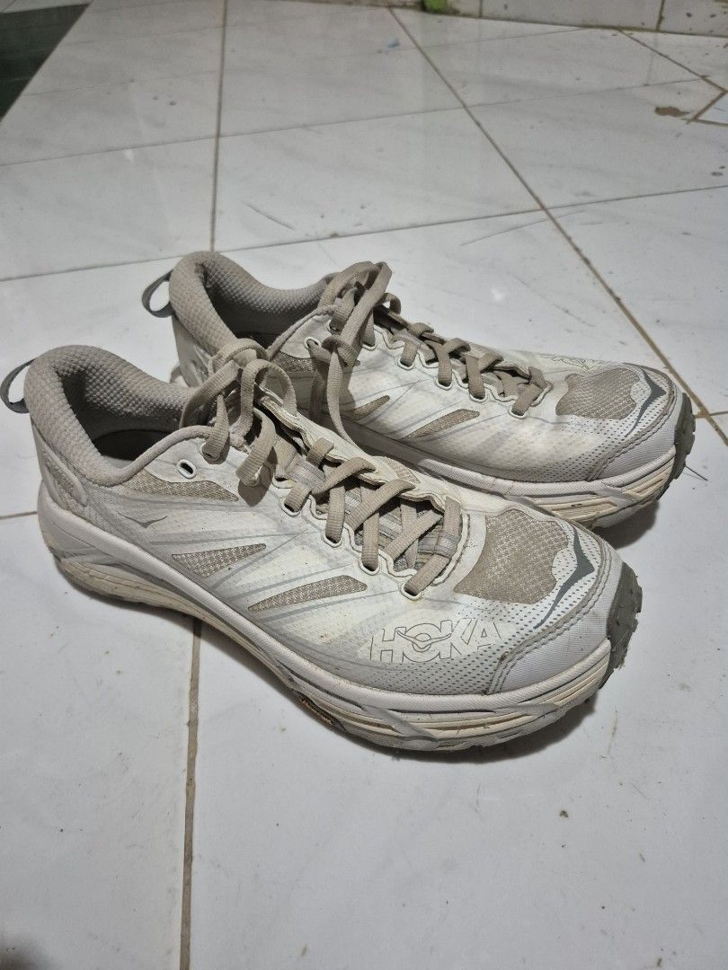 Hoka mafate speed 2 (Category: Sneakers) located in Iligan City. Submitted by _thriftaholic_ph (Listing ID 1469543687, Image 1). Description: White trail running shoes from Hoka One One. Vibram rubber outsoles with deep lugs for traction. Mesh upper panels for breathability. Standard lacing system. Normal signs of trail use on the soles and uppers. Ready for outdoor runs and hikes..