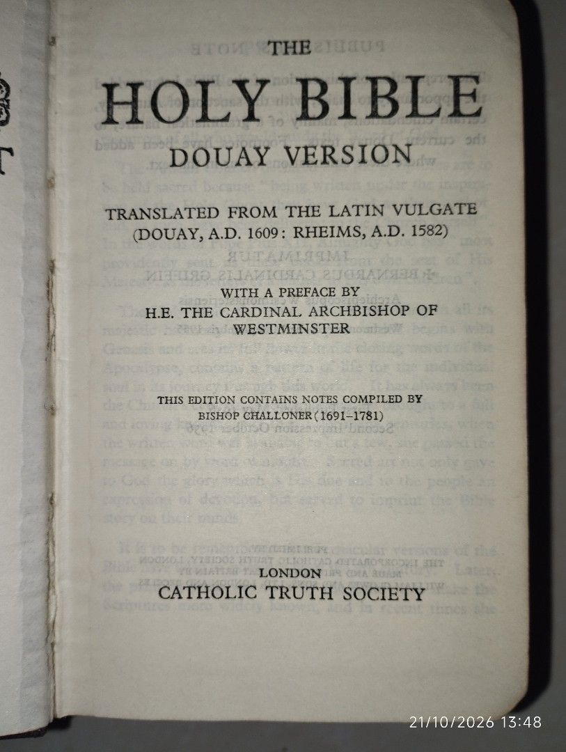 Holy Bible Douay Rheims Version Compact Size (Category: Religion Books) located in Orani. Submitted by shop4bibles (Listing ID 1469442089, Image 3). Description: .