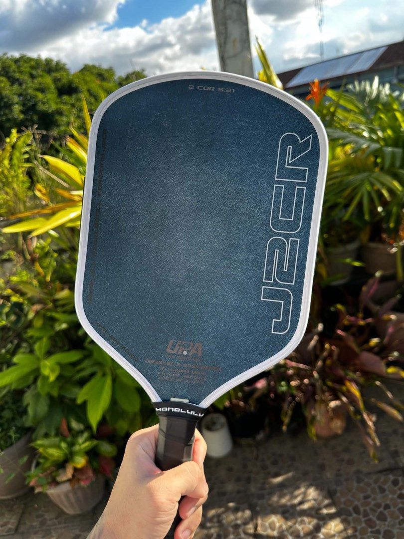 Honolulu J2CR Pickleball Paddle (Category: Racket and Ball Sports) located in Quezon City. Submitted by chrgmrls (Listing ID 1469418283, Image 3). Description: J2CR Crystal Blue White SH Condition: 9.9/10 (1 week used) -PPF edge guard installed since day 1 RFS: Extra paddle Price: 10,500 Location: Fairview, Quezon City.
