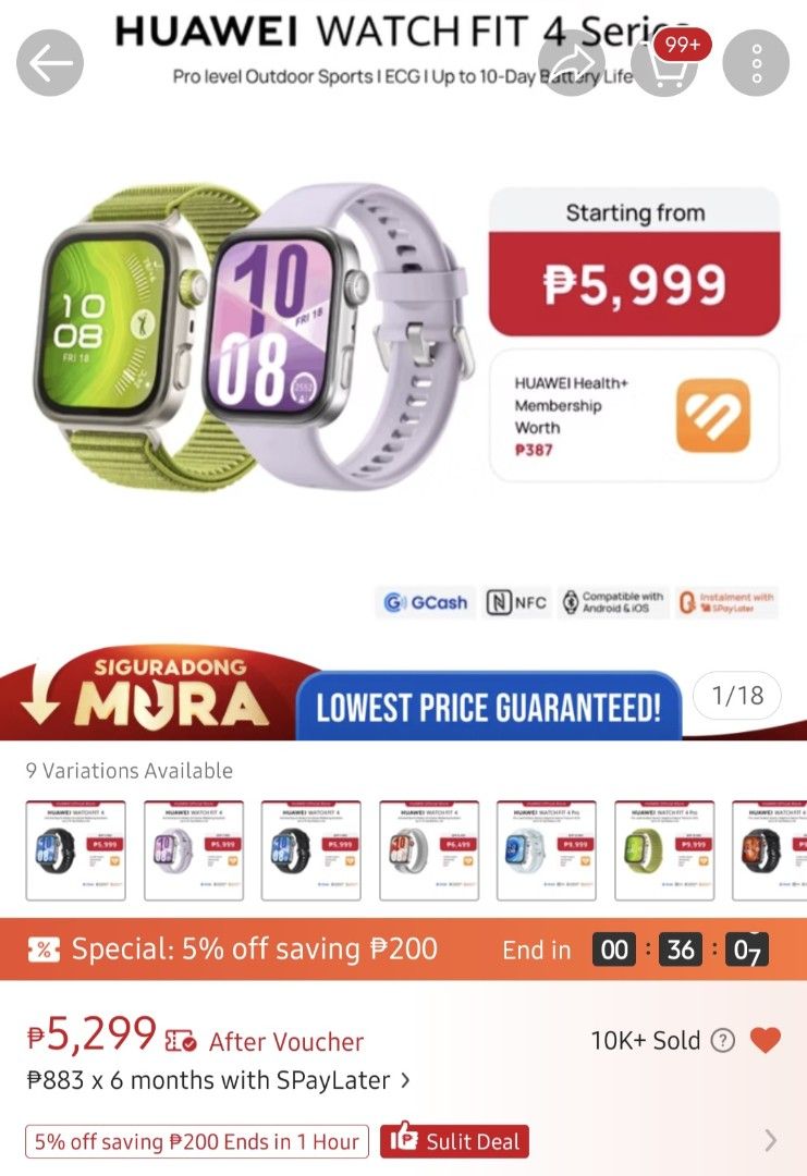 Huawei Watch Fit 4 (Category: Wearables & Smart Watches) located in Cavite. Submitted by sofabinpink (Listing ID 1469539732, Image 2). Description: with box and charger Honest Flaw: super small scratch sa face but not really visible when worn, but if you are maarte hindi pwede sayo.