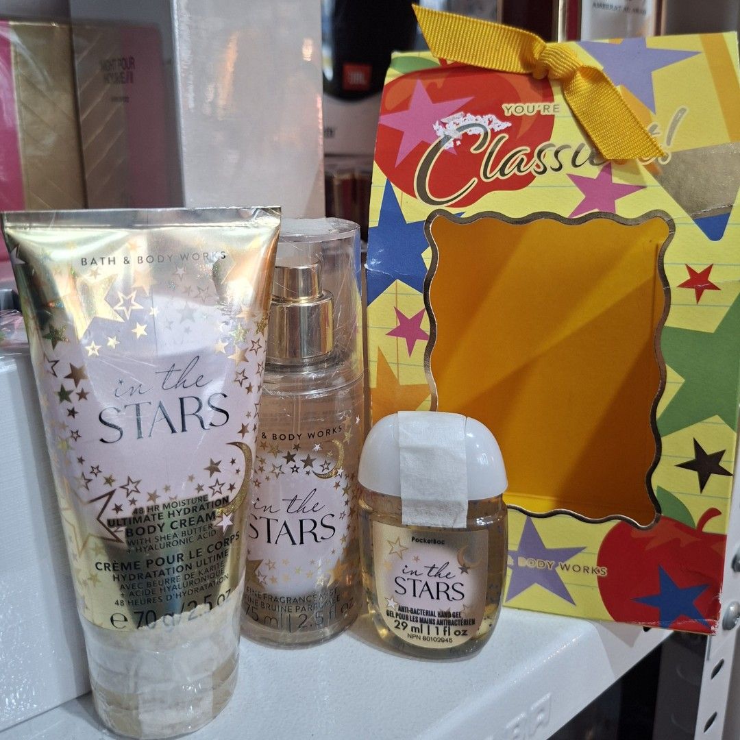 In The Stars Set (Category: Fragrance & Deodorants) located in Mandaluyong City. Submitted by sishefashion (Listing ID 1469472552, Image 1). Description: 1 Set Only. Body Mist Body Cream Hand Sanitizer.