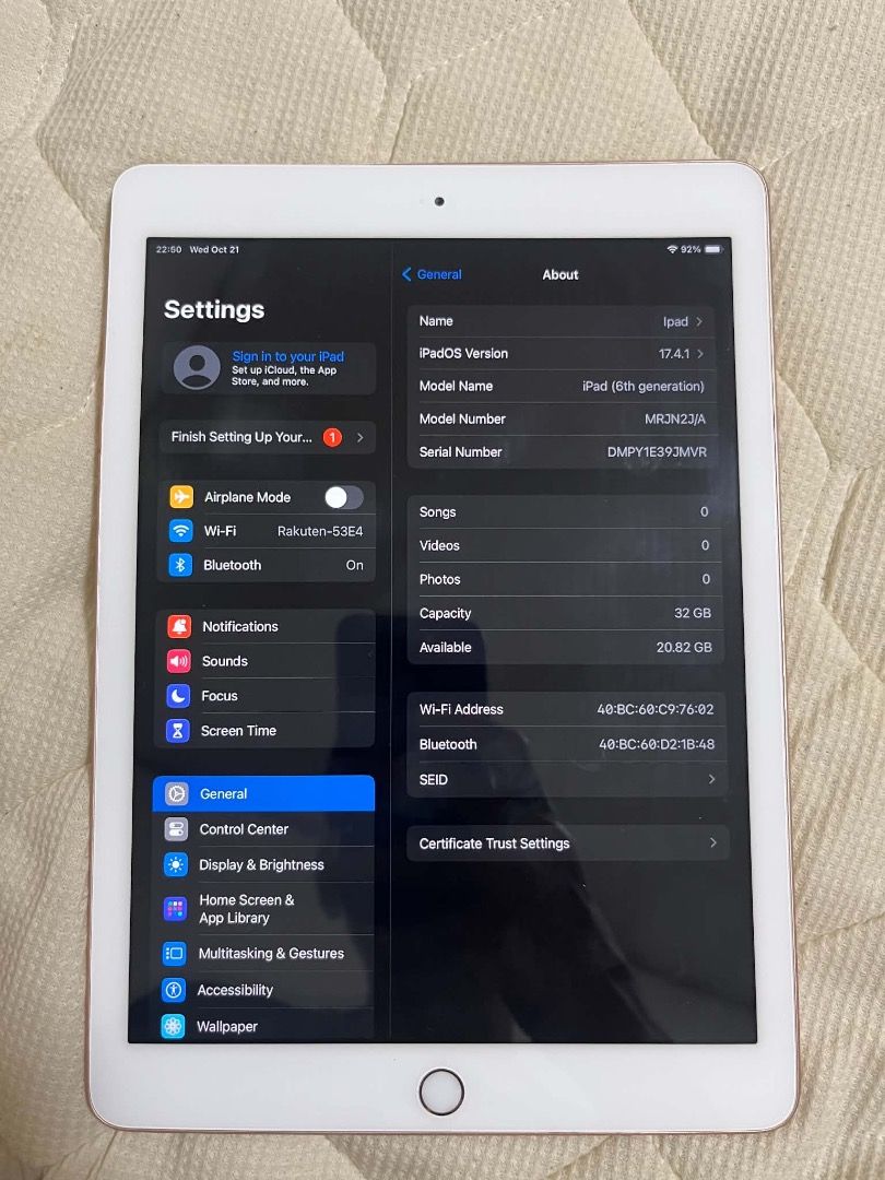 Ipad 6th gen 32gb wifi only (Category: iPad) located in Imus. Submitted by jkpcm14 (Listing ID 1469538724, Image 3). Description: Ipad 6th Gen 32gb Wifi Ios 17.4.1 J/A Unli reset Touch id working No ghost touch etc Sounds and Battery Goods Hardgames Goods Issue: naka bent kita sa pic Asking 4000 Imus,Cavite loc.