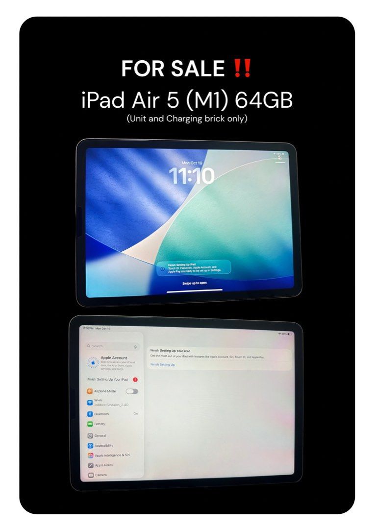iPad Air 5 (M1) 64GB Starlight (Category: iPad) located in Manila. Submitted by beadln (Listing ID 1469216176, Image 1). Description: - Starlight - M1 Chip - 64GB Storage - No box, no charging cord (charging brick only) - Minor paint fade on side (from pencil) - No scratches, dents, or bends on the iPad itself - Location: Sampaloc, Manila or San Fernando, Pampanga.