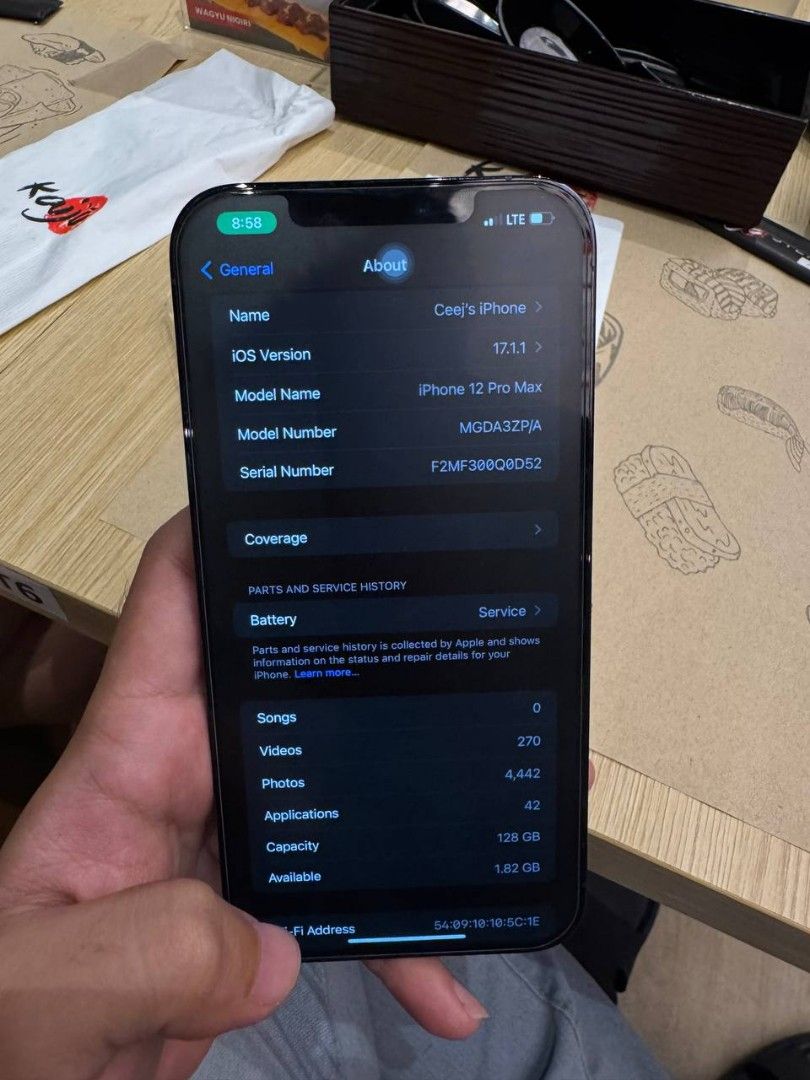 Iphone 12 promax (Category: iPhone 12 Series) located in Manila. Submitted by jamesbenri13777 (Listing ID 1469428675, Image 2). Description: BASA MUNA PO PARA IWAS TANONG TAGA BACOOR PO AKO NEARBY AREAS OR BACOOR AREA MEETUP PO TAYO Iphone 12 PM 128gb openline to all sim original batt 73% original lcd with truetone with face id sobrang kinis 99% all buttons are working unli check unli test unli reset cord, case, naka tempered well mentained ang u