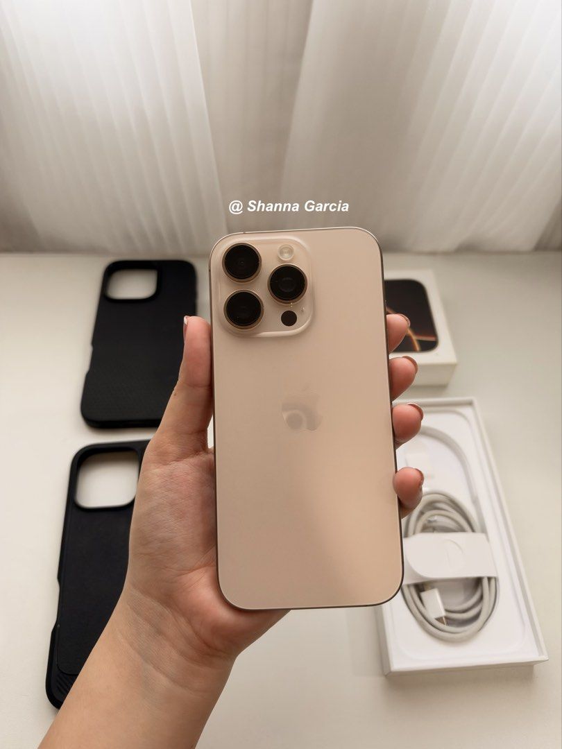 Iphone 16 Pro - 256gb (Category: iPhone 16 Series) located in Paranaque City. Submitted by shannabee (Listing ID 1469421907, Image 2). Description: For Sale Iphone 16 Pro smart lock 256gb / Dessert Titanium Battery Health: 90% Birthday: May 2025 (1 yr and 5months) Complete Inclusions: Box Charger (w/o adapter ofc) sim pin With 2 spigens case No issue, makinis, lady owned. RFS: may bago ng phone Selling for: 40,000.