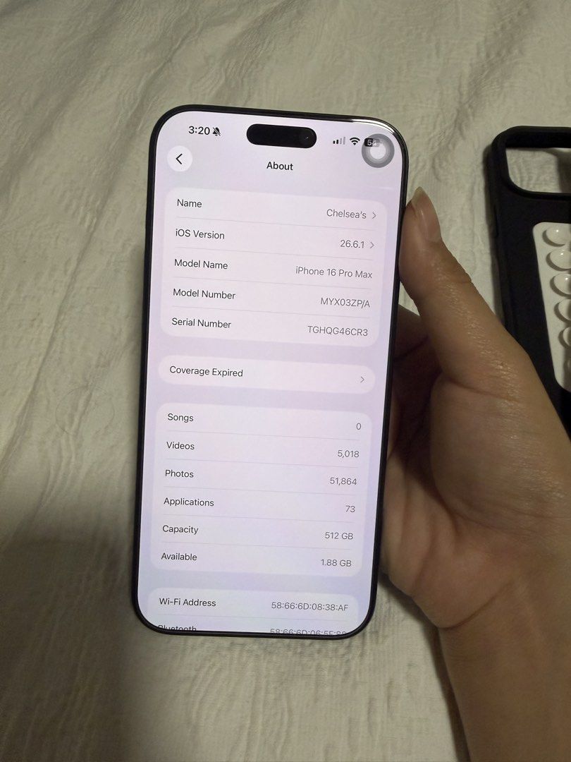 Iphone 16 promax Black titanium (Category: iPhone 16 Series) located in San Pedro. Submitted by dennis697 (Listing ID 1469459088, Image 3). Description: Iphone 16 Promax Black Titanium 512 GB BH 88% CC 742 HK/SG variant Inclusion: charging wire phone cases 📍SAN PEDRO LAGUNA.