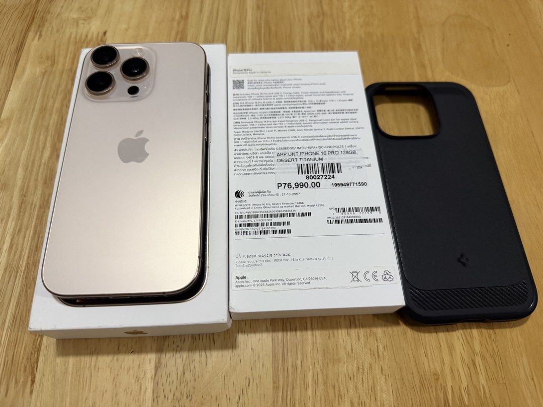 IPHONE 16pro 128 gb (Category: iPhone 16 Series) located in Iloilo. Submitted by maranthony24 (Listing ID 1469406331, Image 1). Description: Iphone 16 Pro 128 gb with box and used original type c cord with Spigen Black Case. Open line 86 Battery Health; No Issue. Sa Beyond the Box ginbakal. No swap/trade. Location: Iloilo City.