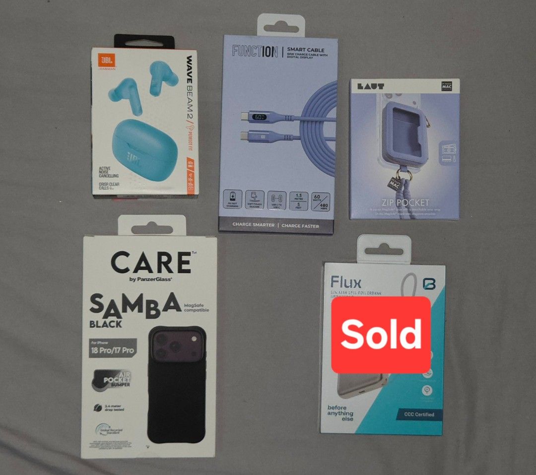 Iphone 18 pro accessories (Category: Cases & Sleeves) located in Muntinlupa City. Submitted by sherlockholmes07 (Listing ID 1469466049, Image 1). Description: For sale: Please read post for details. -JBL Wave beam 2- 1,400 -Function 101 Cable- 400 -Laut Zip pocket blue- 400 -Flux 10k mah powerbank- SOLD -Black samba case for Iphone 18 pro -Selling for 1,400 or trade to your Burgundy color Take all for 3,500 Meet Northgate Alabang.
