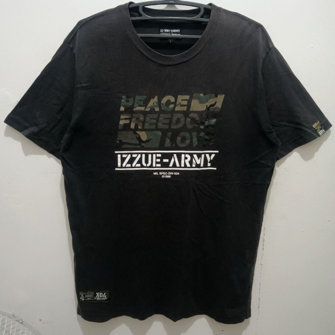IZZUE ARMY 04 Black Shirt (Category: Tshirts & Polo Shirts ) located in Caloocan City. Submitted by jaychingsss (Listing ID 1469496987, Image 1). Description: Izzue Army Shirt - 100 21x29 Color Rate: 9/10 Complete Tags No issue NEED WASH.