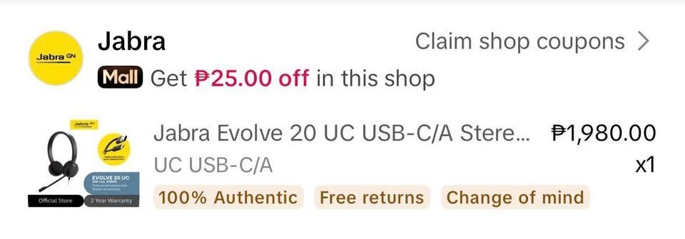 Jabra Evolve 20 UC USB-C/A Stereo Headset Passive Noise Cancellation (Category: Headphones & Headsets) located in Manila. Submitted by safeowl.512380 (Listing ID 1469531149, Image 1). Description: BRAND NEW Bought it for Php 1,980 Selling for Php 1,500 nalang Meet up: Cavite used only once, nag try lang kung working ang device rfs: hindi na tutuloy sa work from home work.