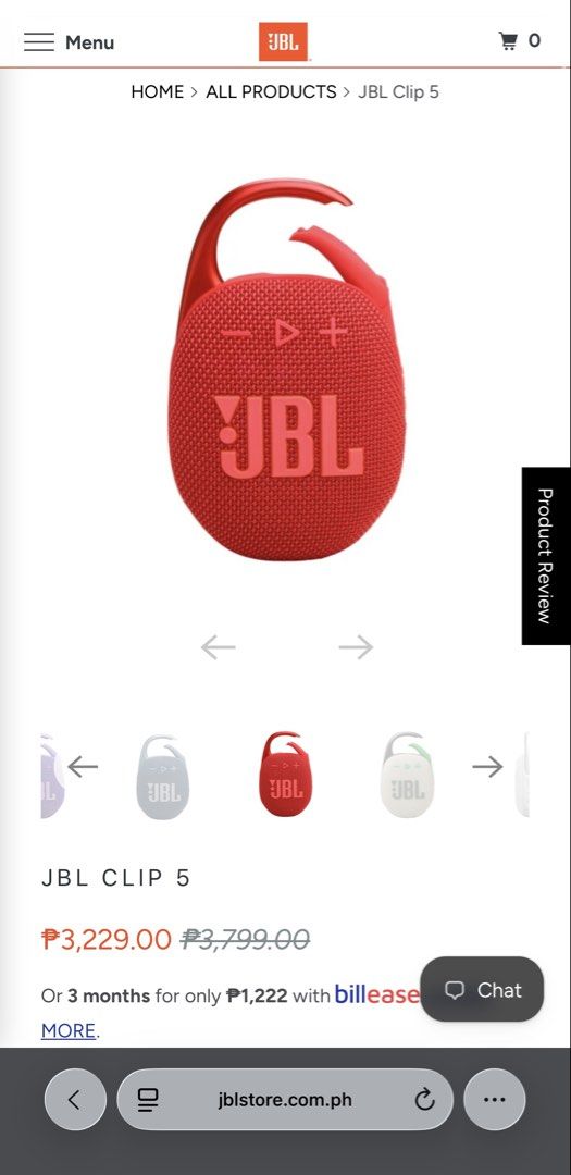 JBL Clip 5 Portable Bluetooth Speaker Red (Category: Soundbars, Speakers & Amplifiers) located in Manila. Submitted by shopforless93 (Listing ID 1469473357, Image 3). Description: JBL Clip 5 Portable Speaker Opened to test only In mint condition No issues Slightly negotiable Complete inclusions 1 x JBL Clip 5 1 x Type C USB cable 1 x Quick start guide 1 x Warranty Card/Safety sheet .