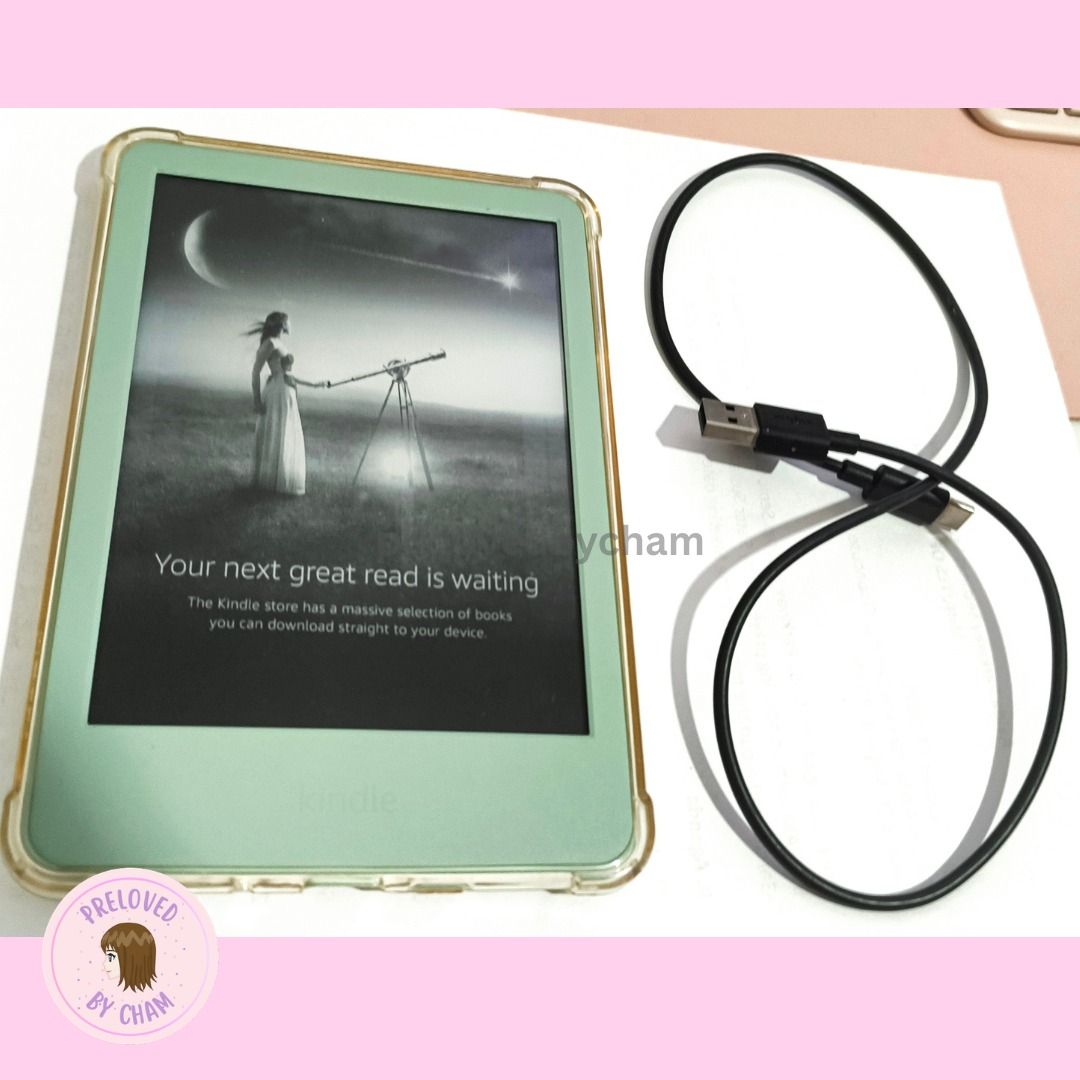 Kindle Basic Matcha 2024 (11th Gen) (Category: Others) located in Calamba. Submitted by prelovedbycham (Listing ID 1469489376, Image 1). Description: -Authentic Kindle Basic Matcha 2024 (11th Generation) -6-inch E-Ink display -USB C Charging -Black and White display -Matcha green exterior color with 16 GB Storage (thousands of e-books) -with ADS but doesn't show up when reading -LIKE NEW AND NOT REFURBISHED -RFS: Need additional funds and not a p