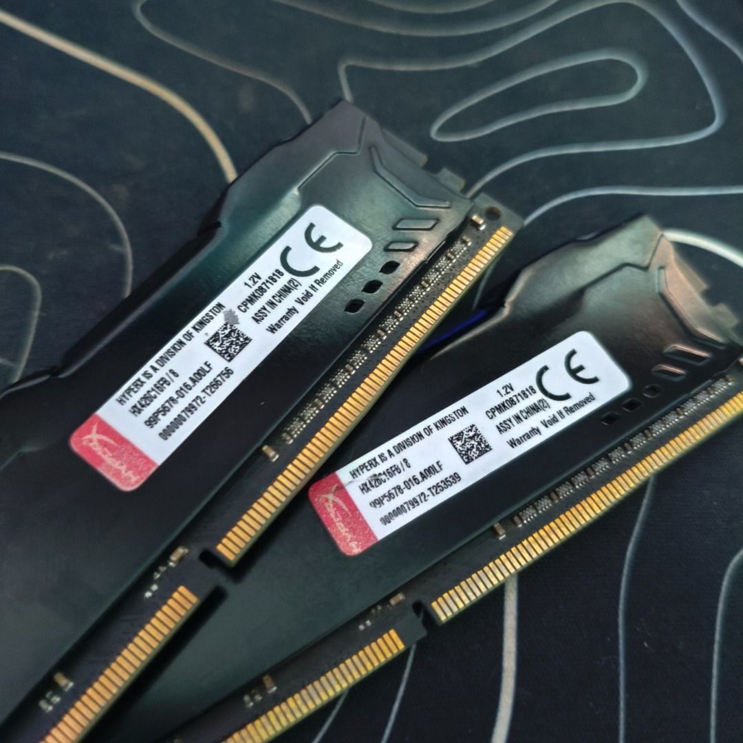 Kingston HyperX DDR4 16GB (2x8GB) RAM (Category: Computer Parts) located in Quezon City. Submitted by syzygyg (Listing ID 1469488663, Image 2). Description: FS: Kingston HyperX FURY RAM 16GB (2x8GB) DDR4 Price: P3,200 (for both, selling as set) Specs: 8x2 DDR4 / 2666MHz / CL20-19-19/ SODIMM PC Module Condition: * 100% working and tested. (✅ ✅ PASSED 2hrs+ sa MemTest86 for buyer's assurance) * Sure na maayos at passed para sayo * No physical defec