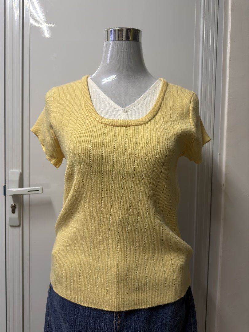 Knitted Yellow top (Category: Blouses) located in Manila. Submitted by signatureessentialsph (Listing ID 1469558095, Image 1). Description: Color Yellow Size: Medium, Large & Xlarge Dm if interested .