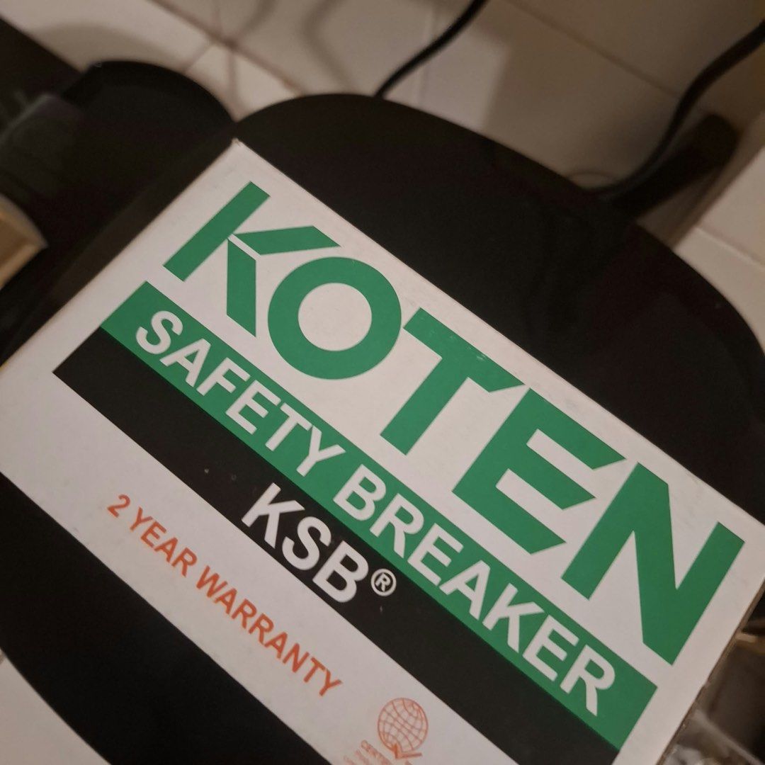 Koten Safety Breaker KSB (Category: Construction Tools & Equipment) located in Quezon City. Submitted by jaslinenicole. (Listing ID 1469488114, Image 1). Description: - Brand: Koten KSB Safety Breaker Unit - Condition: Brand new, box opened for checking only - Features: Double pole breaker switch with blue toggle handle - Design: Clean white casing construction - Warranty: Includes original box packaging with 2-year warranty label - Status: Ready