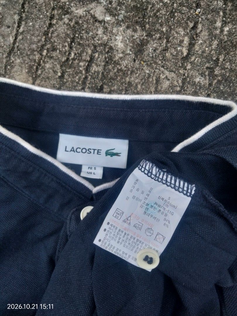 Lacoste Polo Shirt Chinese Colar (Category: Tshirts & Polo Shirts ) located in Caloocan City. Submitted by haruconcep52476 (Listing ID 1469457940, Image 3). Description: Dimensions W21×L28 Good condition Color rate 9.5 No issue.