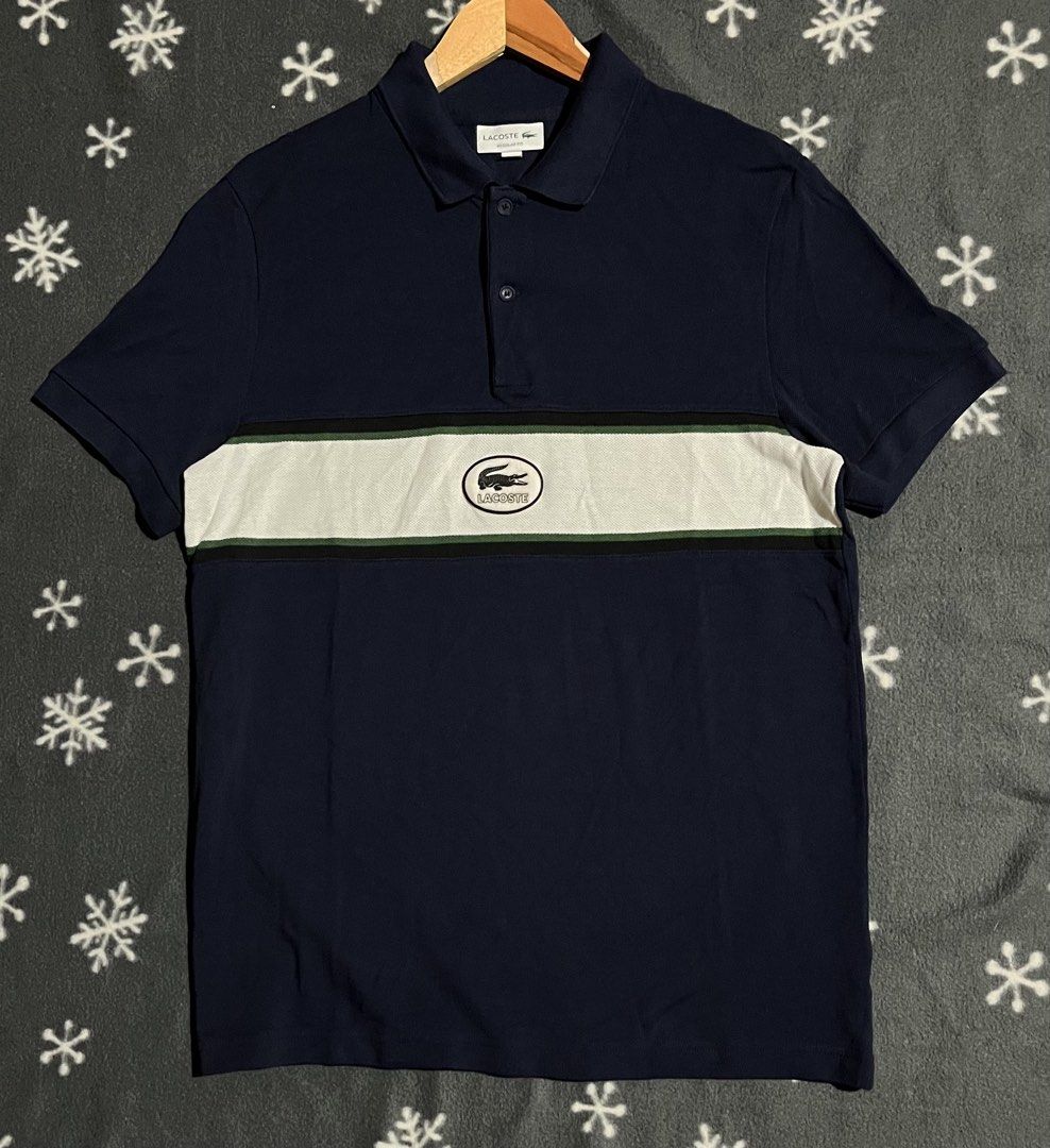Lacoste Polo Shirts (Category: Tshirts & Polo Shirts ) located in Maribojoc. Submitted by nayer (Listing ID 1469466414, Image 1). Description: L4c0ste Men Navy Blue White Striped Polo Collar Pure Cotton T-shirt Embroidered logo Like new 10/10 color rate Medium/F4 on tag AD: W20.5 * L29.5.