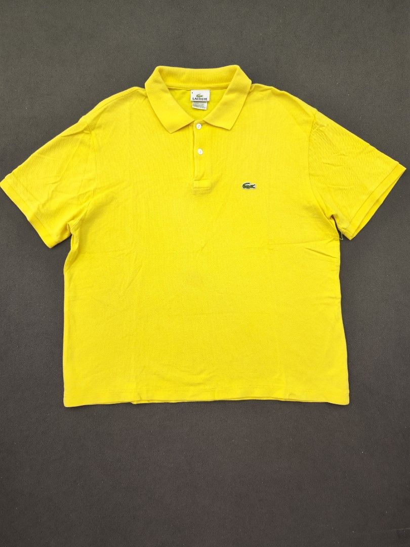 Lacoste Yellow Polo Shirt (Category: Tshirts & Polo Shirts ) located in Bulacan. Submitted by emilj23 (Listing ID 1469435074, Image 1). Description: Lacoste Yellow Polo Shirt Size 8 on tag L 25 W 21.5 Condition 810 Color rate 9.5/10 Issue Multiple Stains.