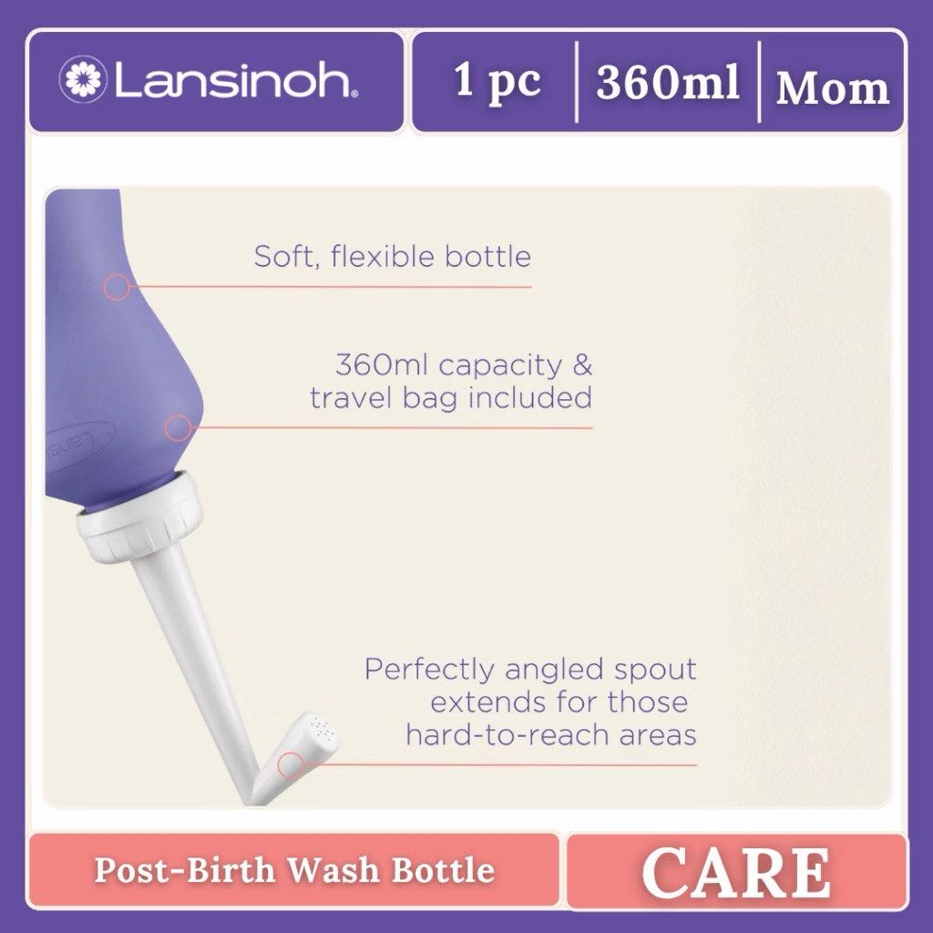 Lansinoh Post-Birth Wash Bottle 360ml (Category: Breastfeeding & Bottle Feeding) located in Manila. Submitted by declutterforamari (Listing ID 1469394552, Image 2). Description: - Authentic Lansinoh Post-Birth Wash Bottle - 360ml (12.2 oz) large capacity for fewer refills - Soft, flexible bottle designed for effortless squeezing - Specially angled spout for comfortable, targeted cleansing - Dilutes urine and soothes postpartum discomfort - Free t