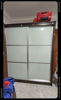 White wardrobe with dark brown frosted glass doors, Furniture & Home ...