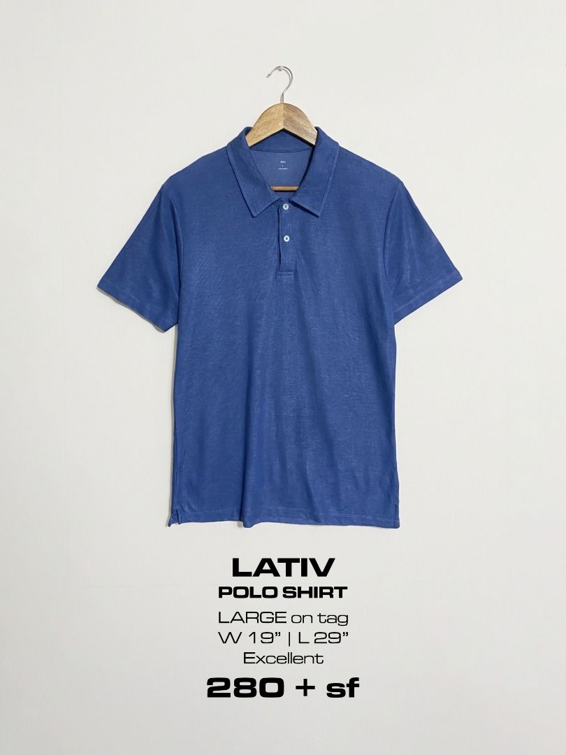 Lativ Blue Polo Shirt (Category: Tshirts & Polo Shirts ) located in Cadiz. Submitted by thespotcdz (Listing ID 1469540418, Image 1). Description: Large on tag Width 19" Length 29" Excellent condition.