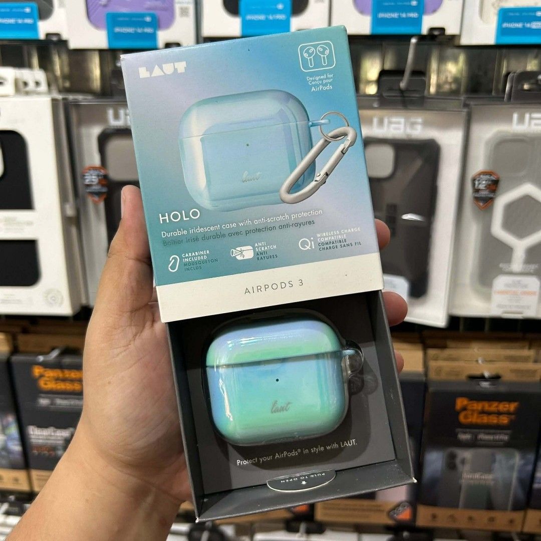 LAUT AirPods 3 Cases (Category: Cases & Sleeves) located in Las Pinas. Submitted by raebelran (Listing ID 1469455487, Image 2). Description: - Designed exclusively for Apple AirPods 3 - Durable polycarbonate material for daily scratch protection - Wireless charging compatible (works with standard Qi chargers) - Includes a convenient carabiner clip for bags and keys - Stylish dark speckled design with multi-colored fragments - Brand new in origina