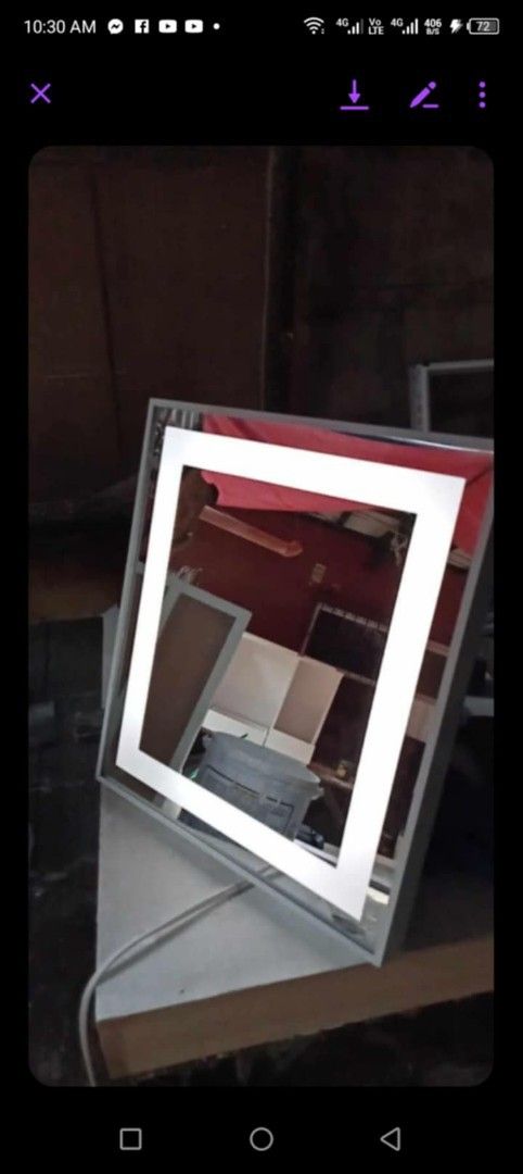 LED Lighted Vanity Mirror with Built-in Lighting (Category: Mirrors) located in Manila. Submitted by ronav25916562 (Listing ID 1469447984, Image 1). Description: - Rectangular LED makeup mirror - Bright integrated light border for even illumination - Built-in stand for desks and dressers - Standard plug-in power cord included.