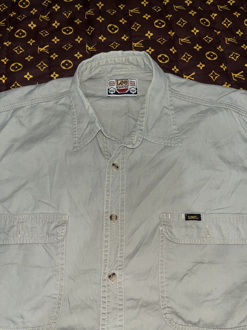LEE "OUTSTANDING CHOICE" UTILITY WORK SHIRT (Category: Tshirts & Polo Shirts ) located in Manila. Submitted by becarria_thrift23 (Listing ID 1469484395, Image 3). Description: Solid vintage Lee button-down workwear/utility long sleeve shirt. Features clean contrast stitching and functional chest pockets Dual flap chest pockets JPG + 1 Black Lee pocket tab JPG + 1 Lower placket “Lee Outstanding Choice” woven patch JPG Durable double-needle contras