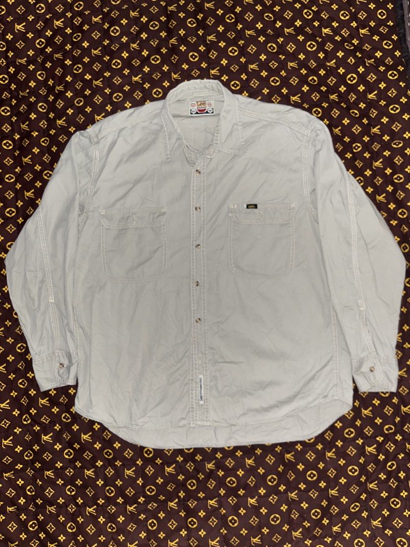 LEE "OUTSTANDING CHOICE" UTILITY WORK SHIRT (Category: Tshirts & Polo Shirts ) located in Manila. Submitted by becarria_thrift23 (Listing ID 1469484395, Image 1). Description: Solid vintage Lee button-down workwear/utility long sleeve shirt. Features clean contrast stitching and functional chest pockets Dual flap chest pockets JPG + 1 Black Lee pocket tab JPG + 1 Lower placket “Lee Outstanding Choice” woven patch JPG Durable double-needle contras