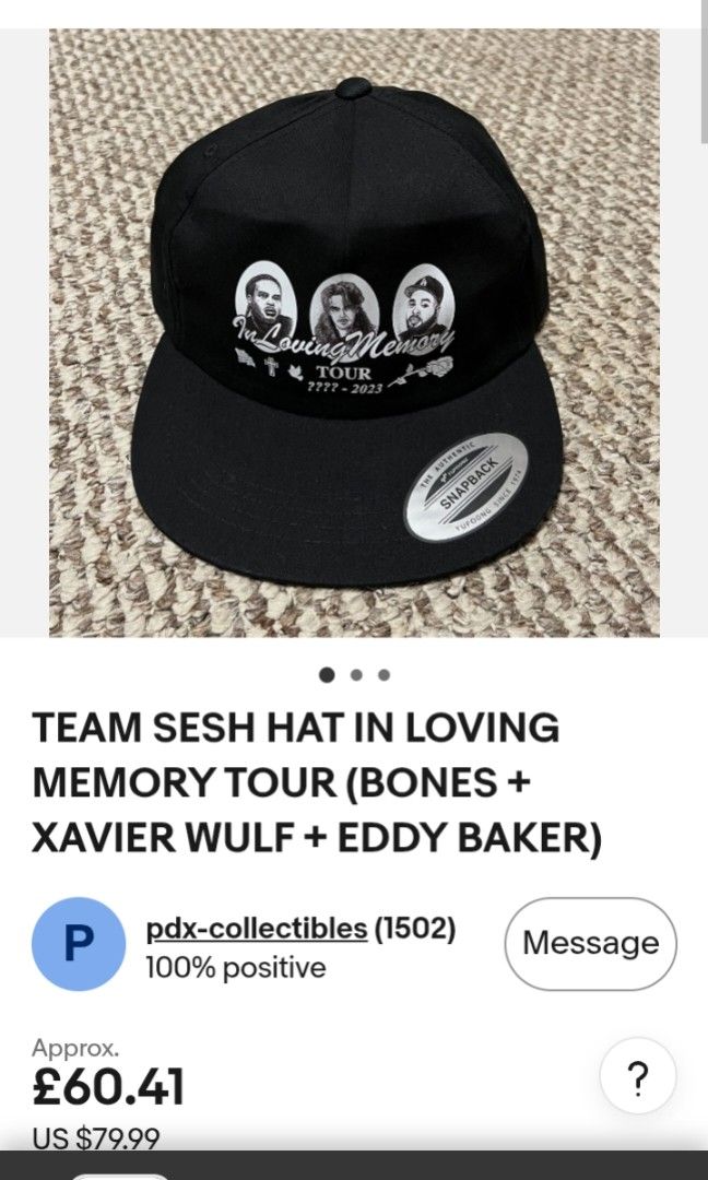 Legit Yupong (Category: Activewear) located in Manila. Submitted by seller_mad310 (Listing ID 1469423139, Image 2). Description: team yesh in loving memory tour ( Xavier Wulf x Eddy baker ) thrift Cap.