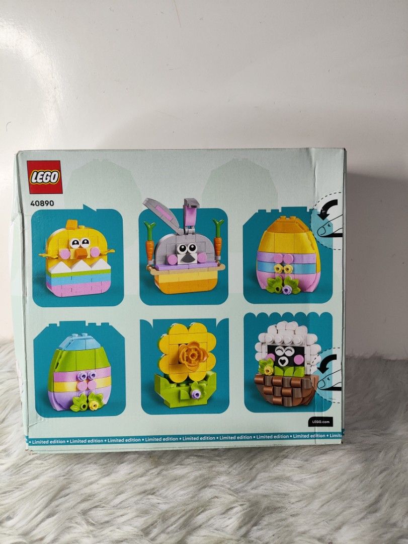 LEGO 40890 Easter Decorations 312 Pieces Limited Edition (Category: Lego & Building Sets) located in Cavite. Submitted by tinetaclesss (Listing ID 1469548515, Image 1). Description: - LEGO Easter Decorations (Model 40890) - 312 pieces to build multiple spring items (sheep in a basket, Easter chick, decorated eggs, bunny with carrots, and yellow flower) - Limited edition holiday box - Great seasonal activity and display piece - Note: Box has minor
