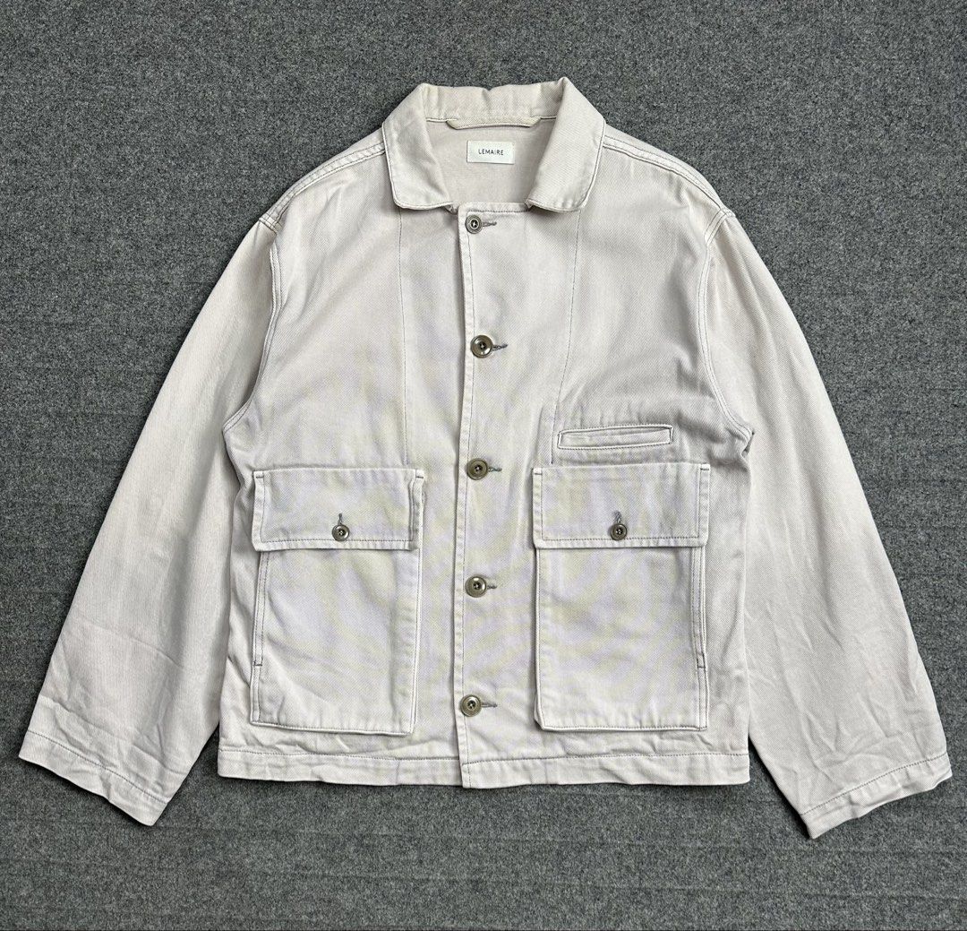 LEMAIRE - Boxy Denim Jacket Snow Gray (Category: Coats, Jackets and Outerwear) located in Manila. Submitted by scissor.2fifthy (Listing ID 1469527841, Image 1). Description: LEMAIRE - Boxy Denim Jacket Snow Gray Tagged size: Small fit Large (see measurement) Made in Morocco Material: 100% Cotton 85/100 condition rate Used Flaw: Minor sign of usage some yellowish stain Very presentable Check all photos for more details and information Dimensions L
