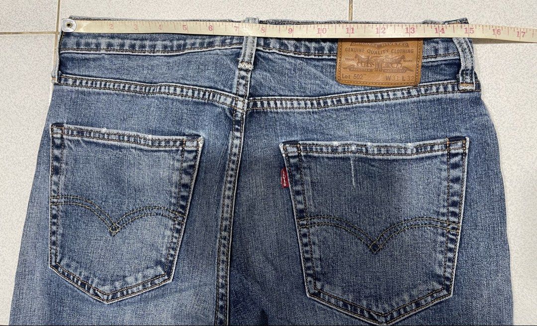 Levis 502 Selvedge Jeans (Category: Jeans) located in Mandaue City. Submitted by MJ_80 (Listing ID 1469415251, Image 3). Description: Mens Levis 502 Selvedge Jeans Stretch Size 31 on tag Fits 30-31 Waist No Alteration See photos for measurements Issue : loose stitch, see last photo. Also minor loose stitch back pocket Color rate & Condition: 9.7/10 Price: 1,850.