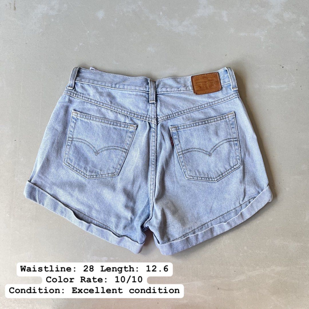 Levi's Light Wash Denim Cuffed Shorts (Category: Shorts) located in Mandaue City. Submitted by chinsyap_03 (Listing ID 1469468278, Image 1). Description: - Brand: Levi's - Style: High-waisted denim shorts with cuffed hem and button fly - Wash: Light wash with classic leather patch and back pockets - Measurements: Waist 28 inches, Length 12.6 inches - Condition: Clean fabric, excellent warm-weather staple.