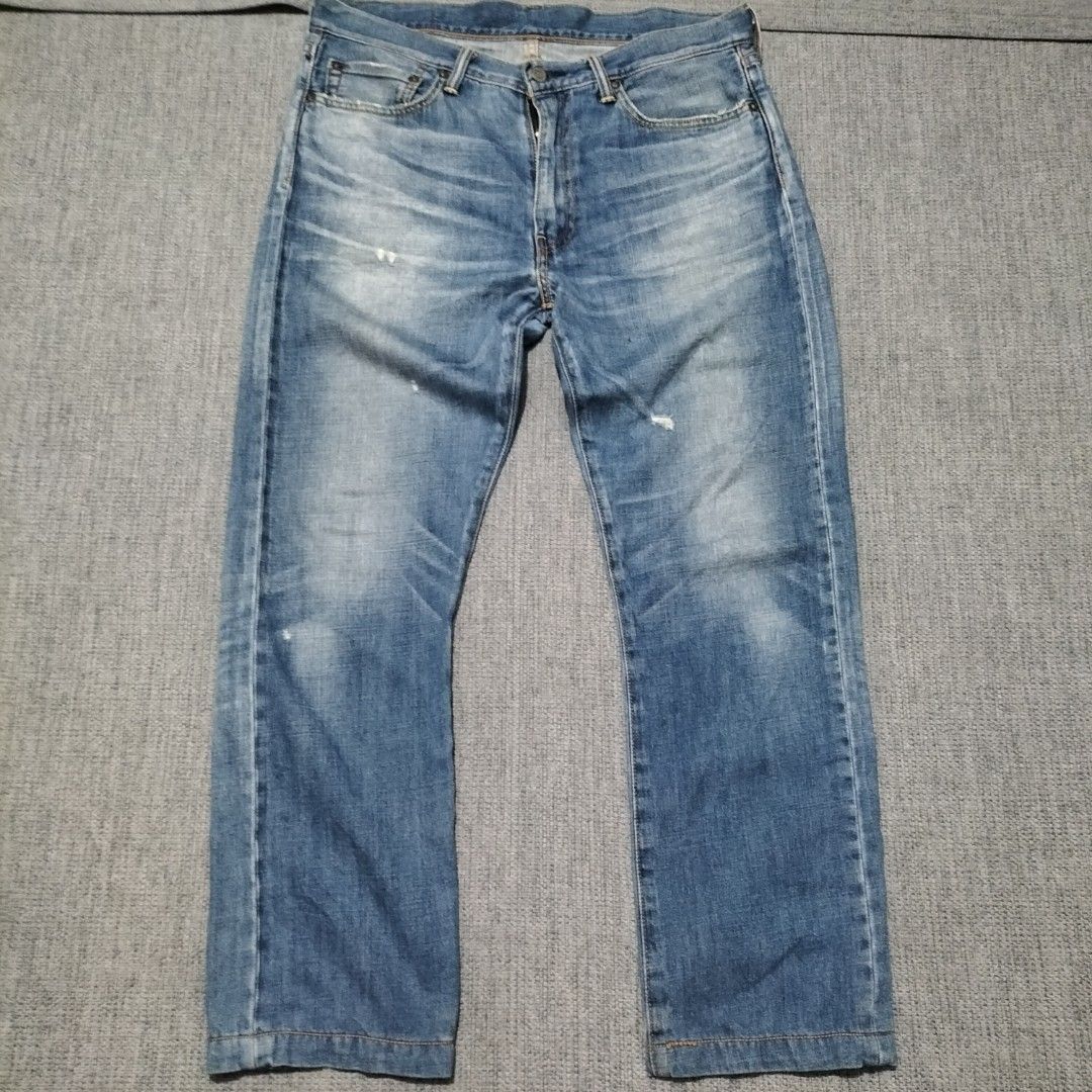 Levi's Made In Japan Jeans (Category: Jeans) located in Taytay. Submitted by calmtree-6248 (Listing ID 1469536092, Image 1). Description: - Authentic Levi's denim jeans crafted in Japan - Medium wash blue featuring stylish whiskering and fading - Classic 5-pocket styling with a secure button fly - Branded hardware and smooth functionality - Unique pocket lining with special 'Made in Japan' text and graphic prints - Interior tags include global co