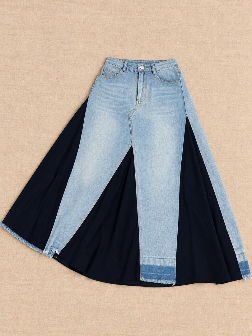 Light Blue Denim Maxi Skirt with Black Panels (Category: Skirts) located in Manila. Submitted by lexiandco.ph (Listing ID 1469401765, Image 1). Description: .