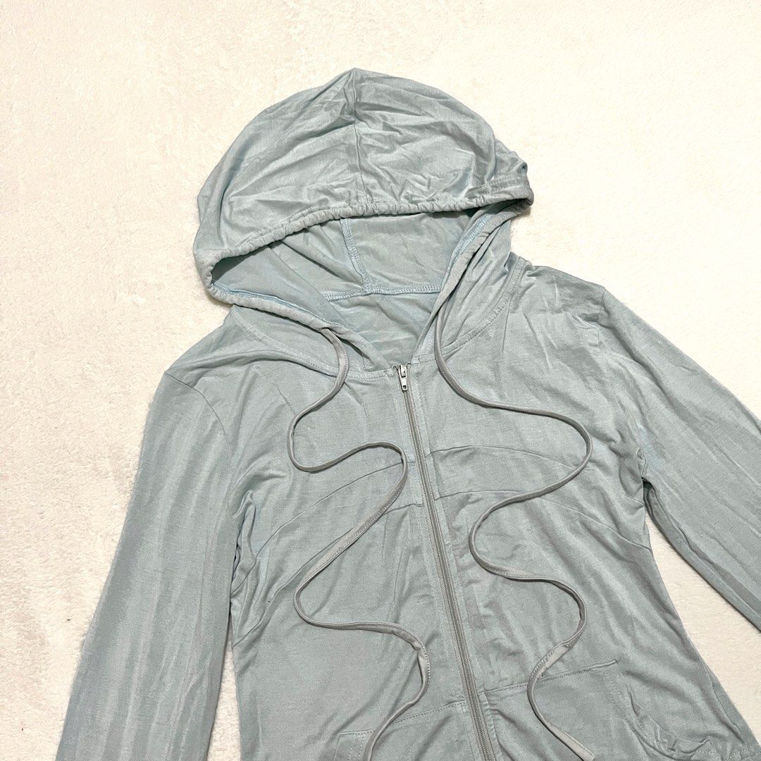 Light Blue Zip-Up Hoodie with Drawstrings (Category: Coats, Jackets and Outerwear) located in Binan City. Submitted by veniceao (Listing ID 1469570117, Image 2). Description: PLEASE READ ❤️ Loc: Laguna (open for checkout for cheaper sf—starts at ₱20) For sure buyer: 1. Make an offer. 2. Send your details for confirmation 3. Pay until 3pm the next day I confirm the order. Details: - Fits size extra small-med - Color: Light blue - Fit: Cropped styl